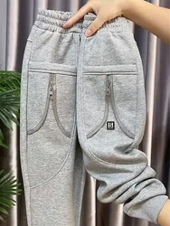Spring Autumn New Fashion Women Elastic Waist Sweatpants Loose Pants Double Pocket Cotton Casual Harem Pants Female Trousers