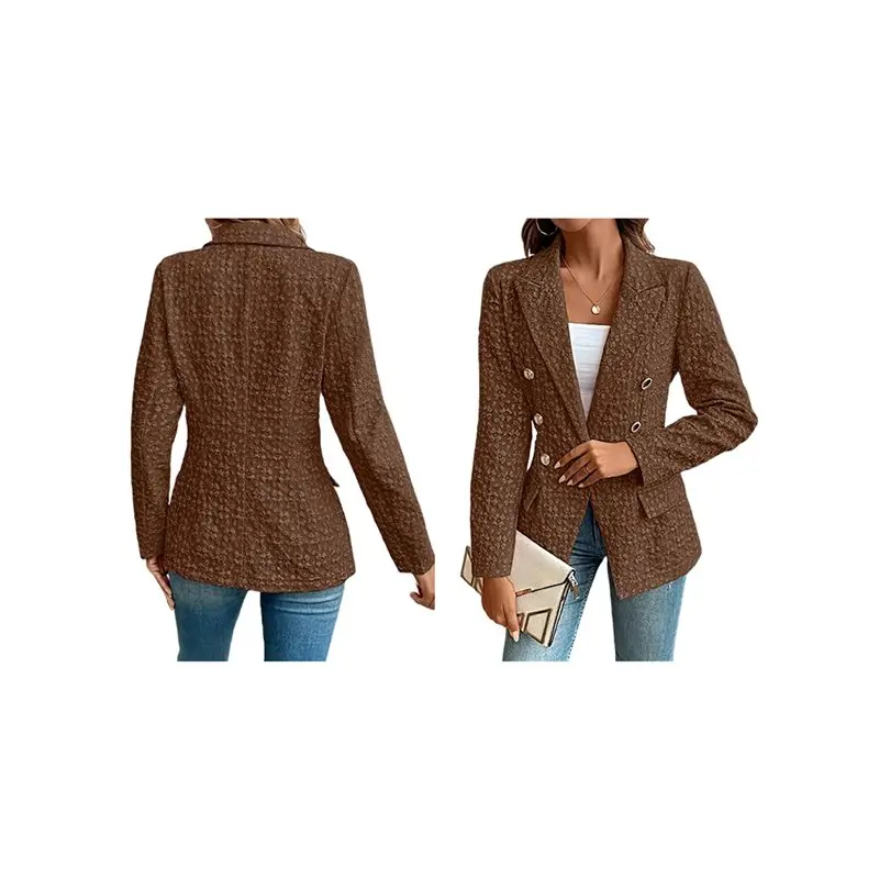 CYL-Blazer con cuello en V para mujer, doble botonadura, manga larga, solapa, traje de trabajo de negocios para el lugar de trabajo