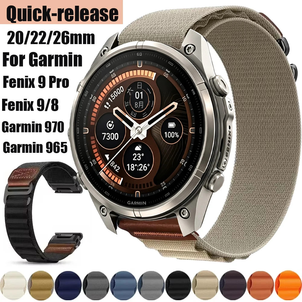 20/22/26mm Quick-release Alpine Nylon Loop Strap for Garmin Fenix 9/9 Pro Quatix 8 51/47/43mm Breathable Band for Garmin 970 965