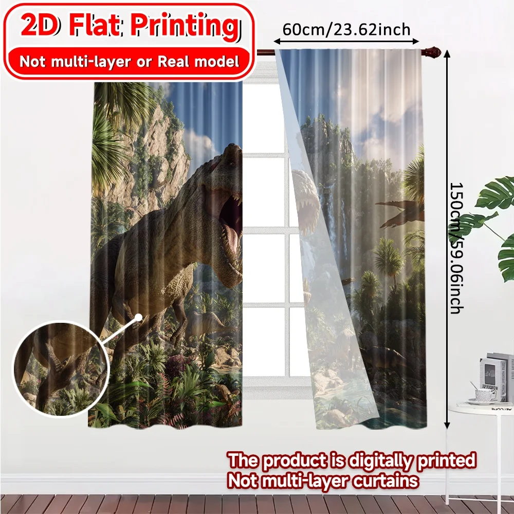 2D Flat Printing,2pcs Jurassic Vista Pattern Modern Curtains Versatile 100% Polyester Curtains Holiday Use for Bedroom, Living