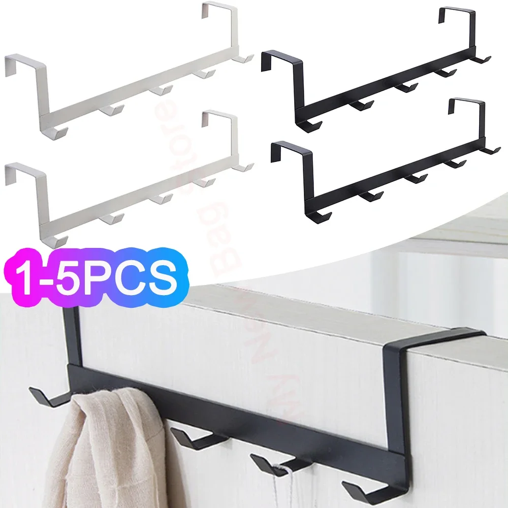 1-5PCS Kitchen Living Room Hook Hangers 5 Hooks Door Hanger 29X7.5X6.3cm For Clothes Coat Hat Towels Holder Metal Hook Rack