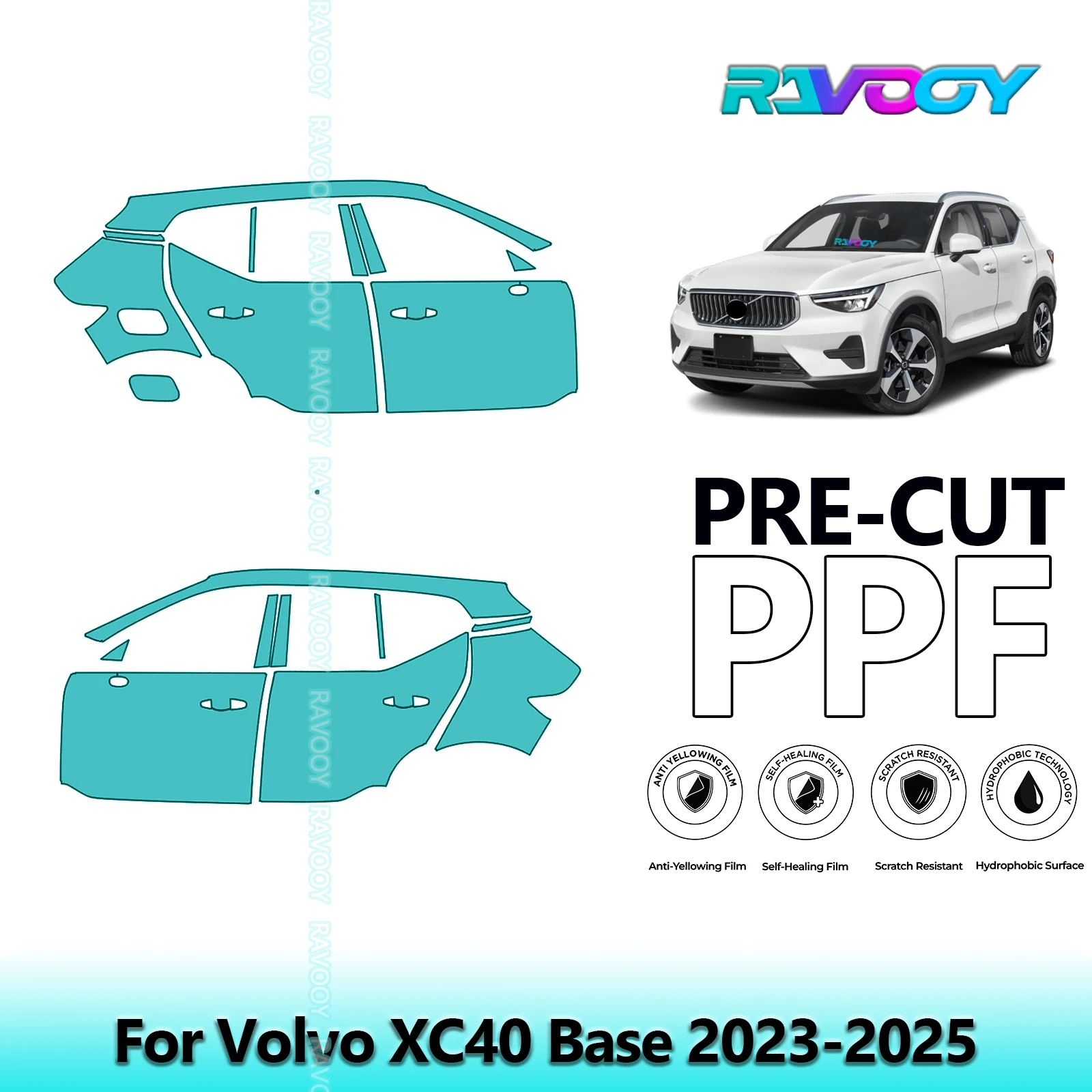 

For Volvo XC40 Base 2023-2025 8.5mil Clear Matte Pre-Cut PPF Door & A/B Pillar Kit TPU Paint Protection Film Set