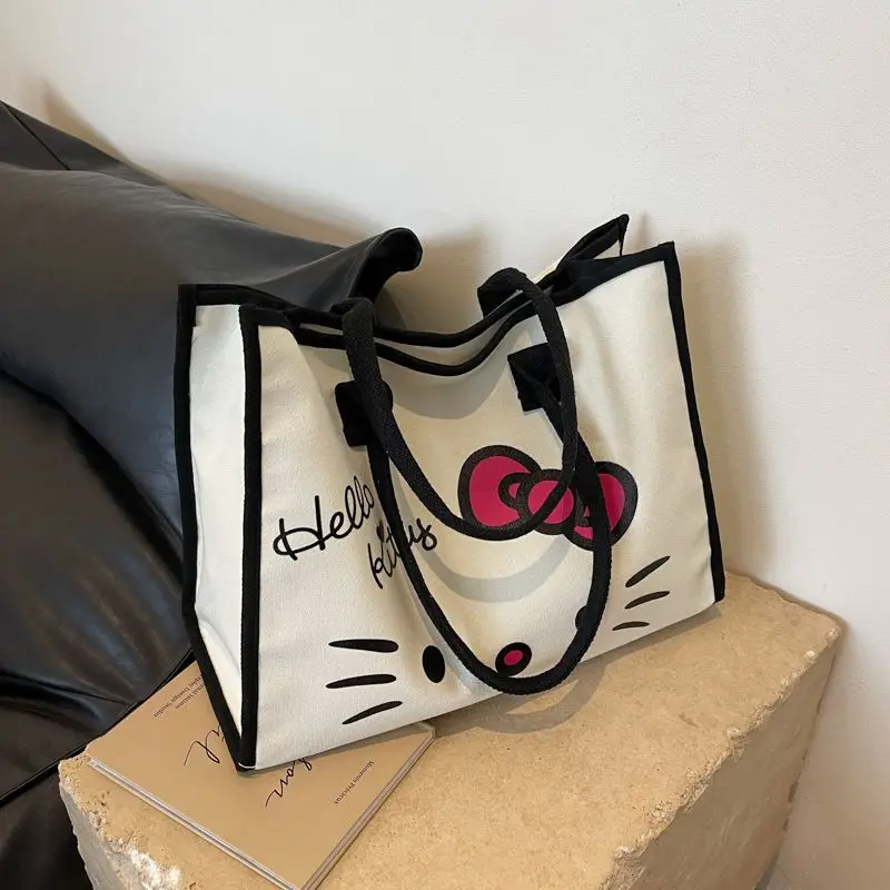 Sanrio Hello Kitty Canvas Tas Schoudertas Eenvoudige Handtas Mode Schattige Draagtas Valentijnsdag Cadeau Tas Y 2K Hello Kitty Cadeaus