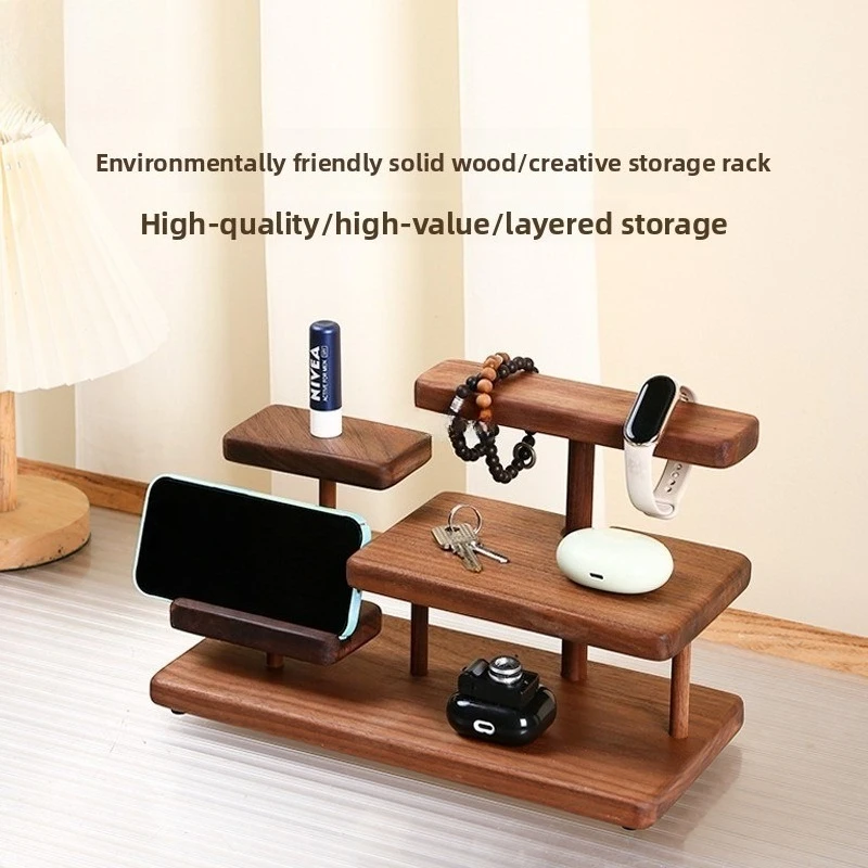 

Wooden table rack Mobile phone perfume cup Skin care products Wooden storage rack Home solid wood display rack