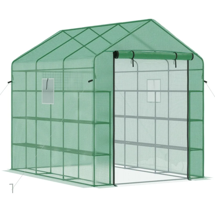 

8' x 6' x 7' Portable Walkin Greenhouse 18 Shelf Hot House Roll Up Zipper Door UV protective for Growing Flowers Vegetables