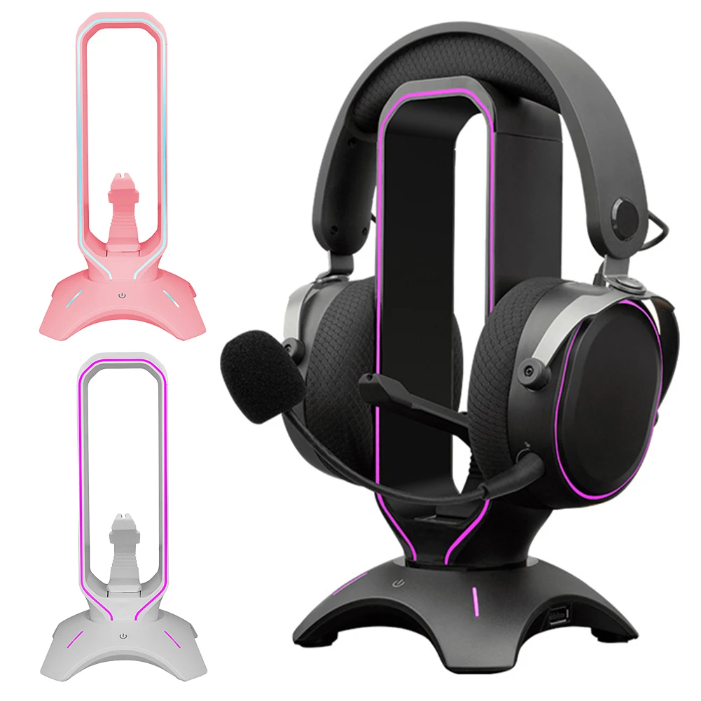 

RGB Gaming Headphone Stand with USB 2.0 Hub Over-Ear Headset Holder with 2 USB Ports Headphone Shelf Gaming Accessories