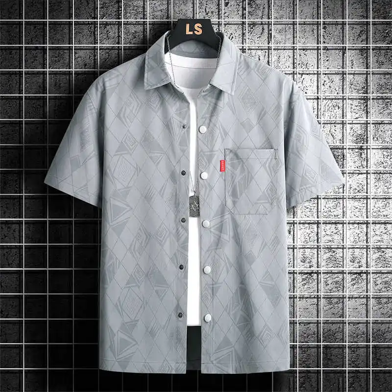 

Summer New Men's ort Sve irt Trendy Brand Dyed Print Casual Loose Versatile Top Faionable Urban Sle Iron-Free