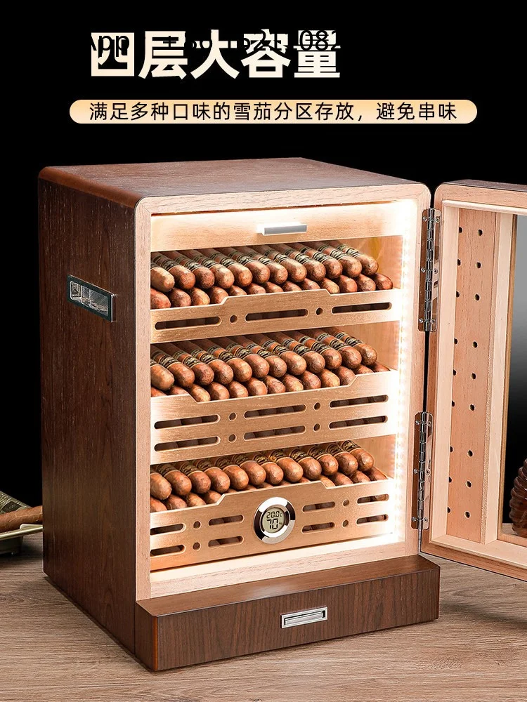 LLY cigar moisturizing cabinet large capacity cedar solid wood liner temperature and humidity display three-layer cigar cabinet