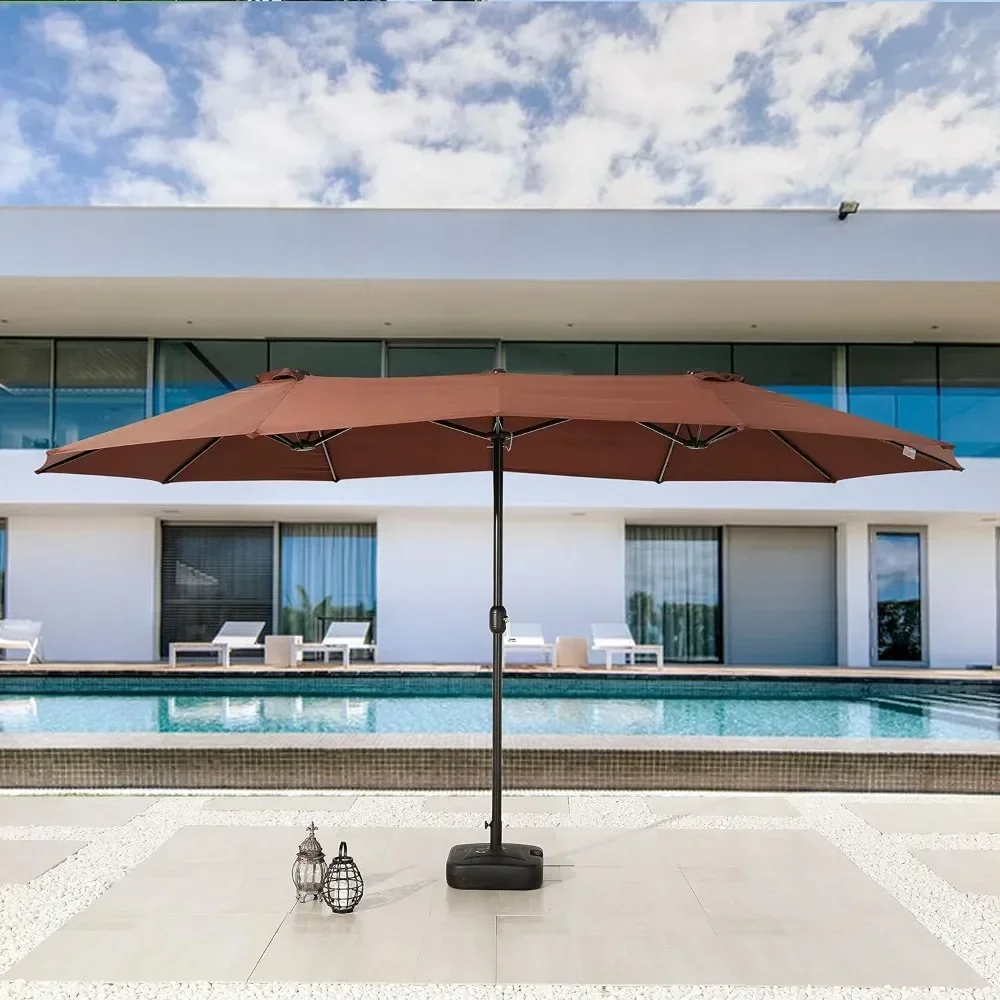 

#For 15 Ft Double Sided Outdoor Umbrella Rectangular Large with Crank for Patio Shade Outside Deck or Pool, Brown， Polyester Can