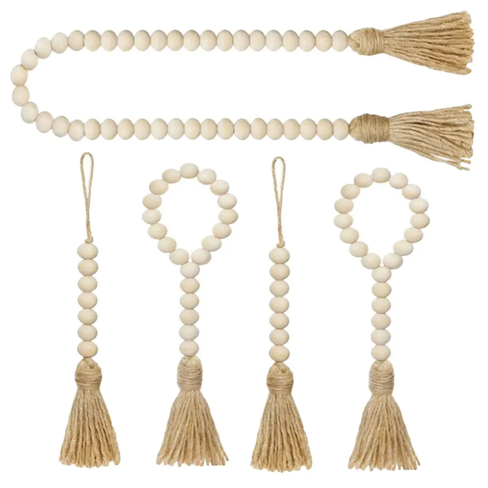

5Pcs Wood Bead Garland Tassel String Hanging Wall Decor Rustic Wooden Beads Pendant Boho Farmhouse Decoration Wood Bead Garland