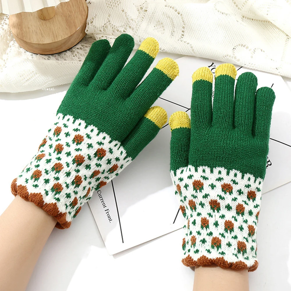 2023 Women\'s Winter Touch Screen Gloves Fashion Full Finger Cashmere Knit Gloves Warm Thickened Couples Outdoor Cycling Gloves