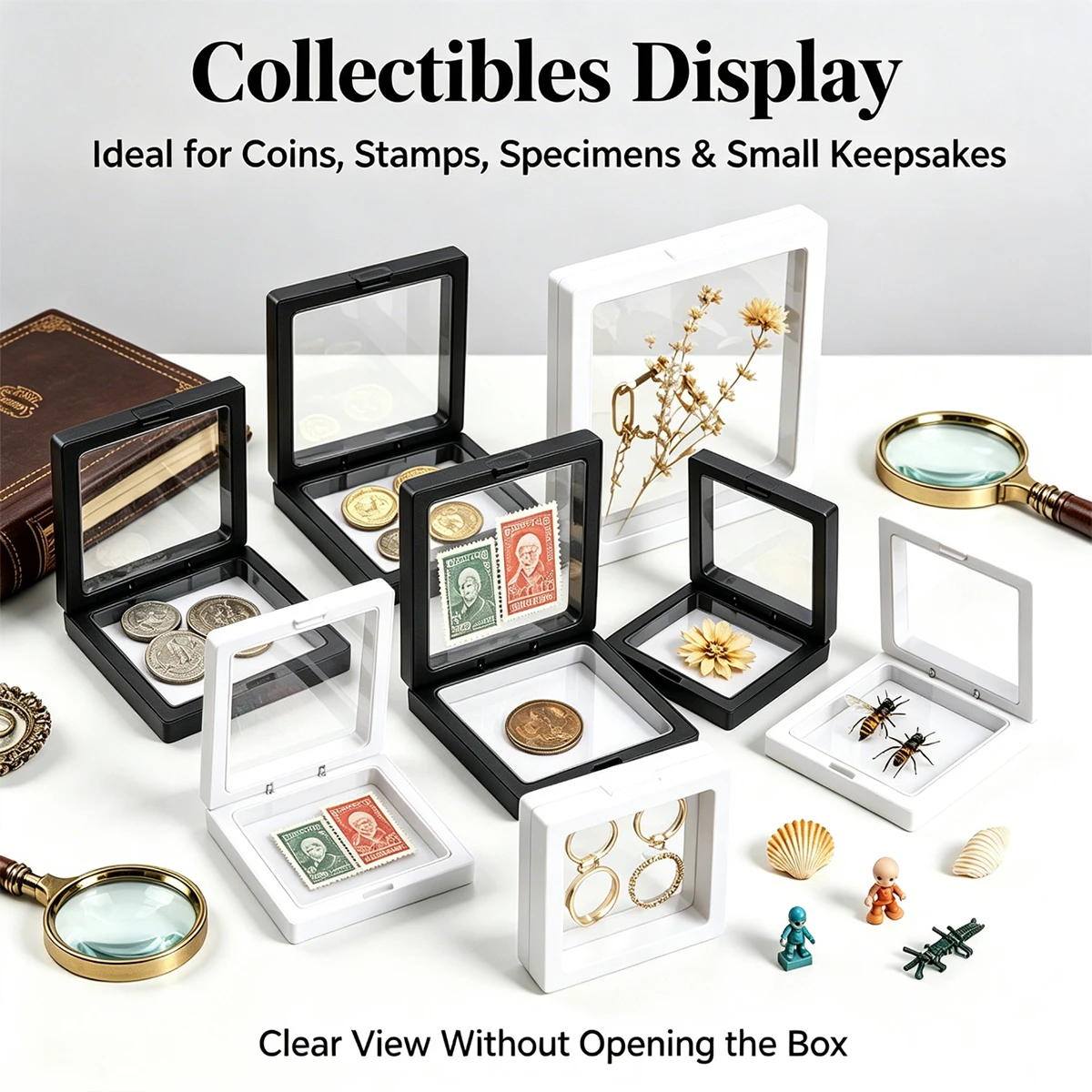 40pcs Transparent Floating Jewelry Dust-Proof Storage Box Multifunctional Collectible Coin Medal Specimen Display Box