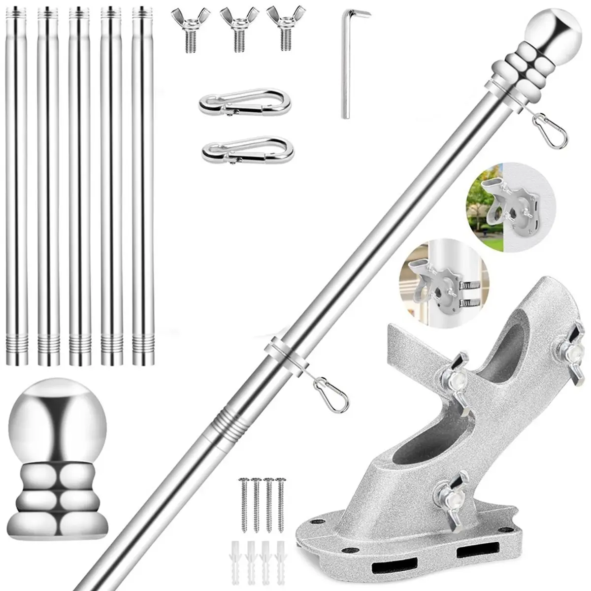 COFA Flag Pole for House,6 FT Stainless Steel ,, 1In Rustproof Porch Flagpole for Outdoor Sport for Flag