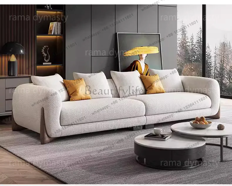 Combination White Boucle Upholstered Wood Legs 3 Seat Sofa