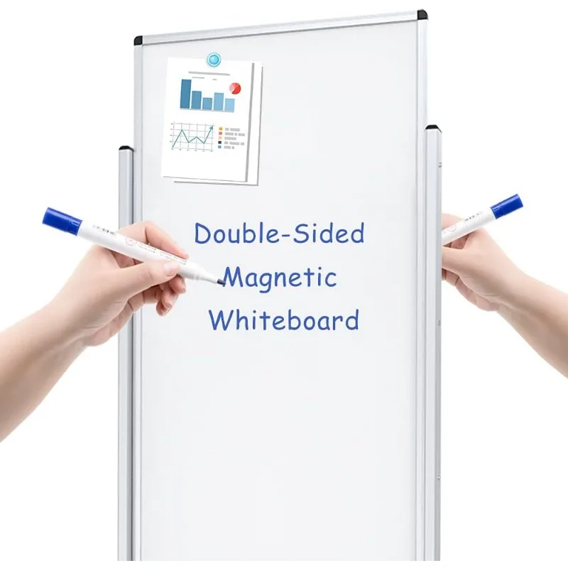 Quadro branco com suporte magnético dupla face, 48 x 24 polegadas, suporte com estrutura de alumínio