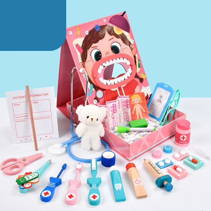 Pretend Play Zahnarzt Set Simulation Stethoskop Medizinische Krankenschwester Spiele Medizinische Spielzeug Für Mädchen Arzt Kits Für Kinder Holz Spielzeug