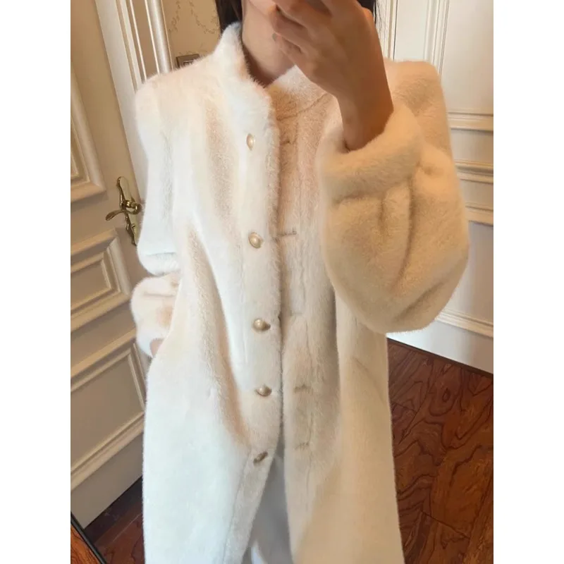 Autumn Winter New Style Imitation Mink Hair Jacket Thick Type Long stand collar Loose Imitation Fur Coat Fashion Soft Outerwear