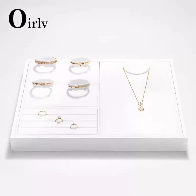 

Oirlv White Leather Jewelry Display Set Shop Cabinet Display Props Necklace Display Bust Jewelry Store Ring Earrings Bangle Tray