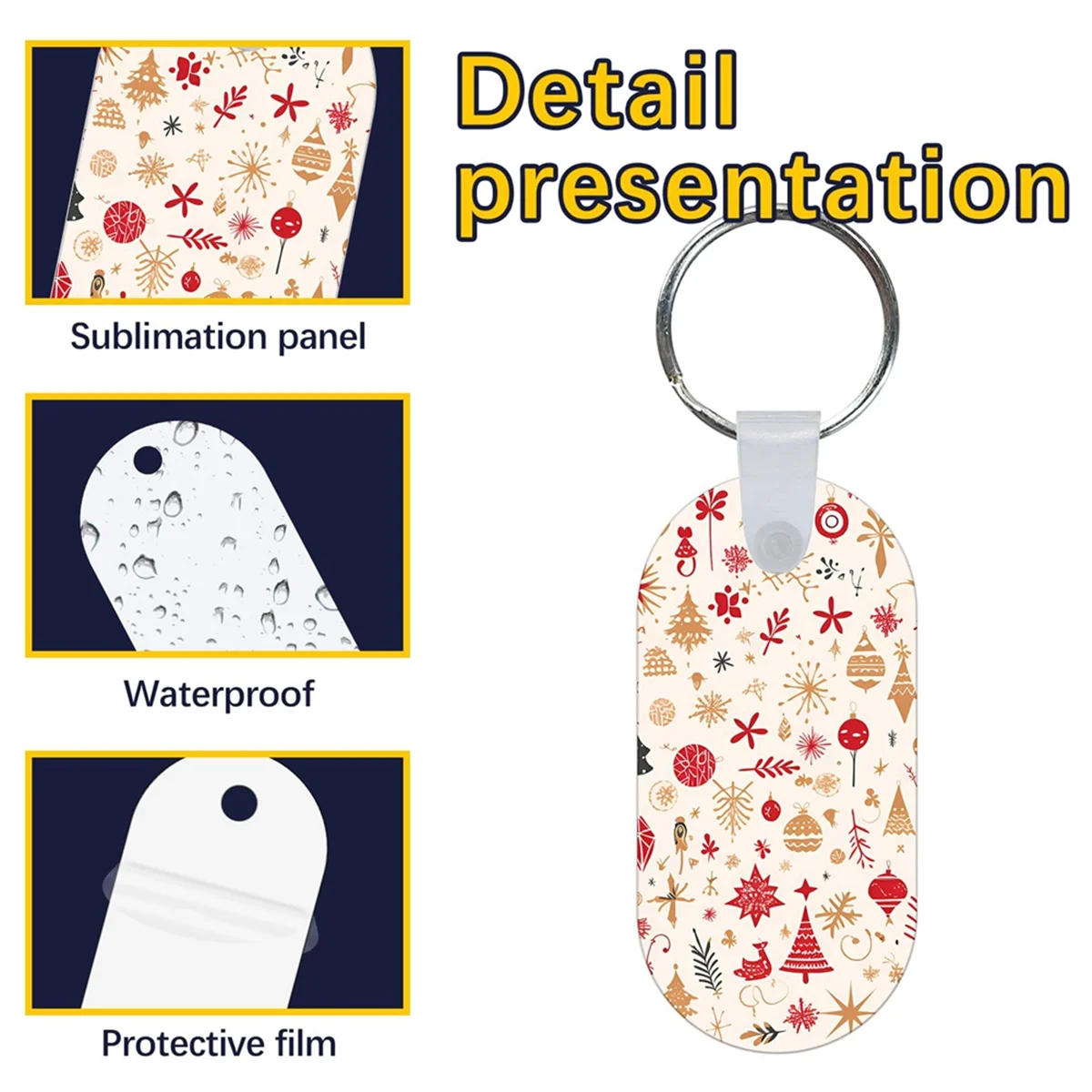 Aa87c 40 conjuntos de chaveiros de sublimação de metal em massa, espaços em branco de sublimação de dupla face chaveiro de transferência de calor espaços em branco