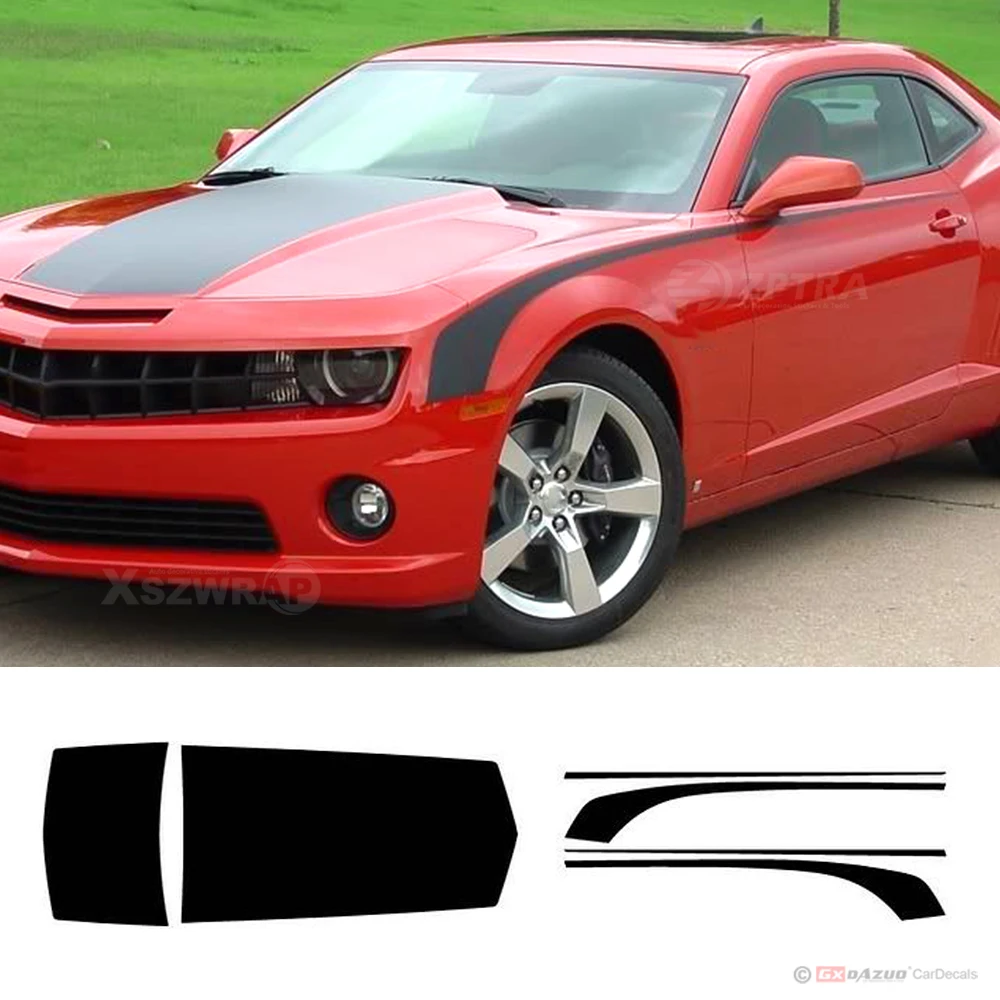 2010-2013 For Chevy Camaro WIDE Rally Racing Stripes Hood Trunk Decals Vinyl Graphics Body Side Stripes Sticker