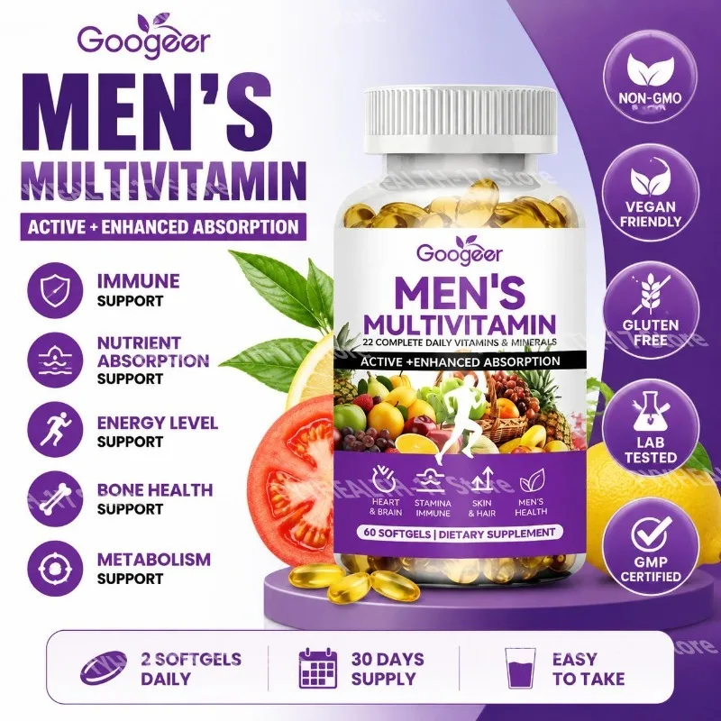 Googeer Men's Multivitamin Softgels with Vitamin C and Zinc for Immune Support and Energy Level Support Active 60 Softgels