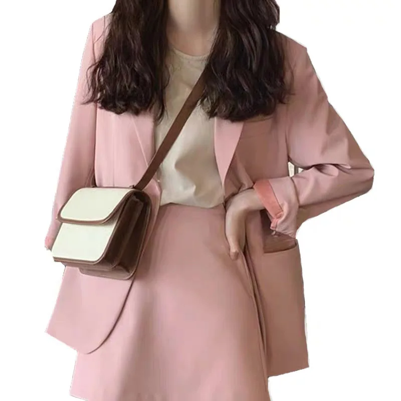 Roze colbert voor dames 2025, nieuwe lente, Koreaanse versie, kleine pakset voor dames, casual temperament, tweedelige set, blazers