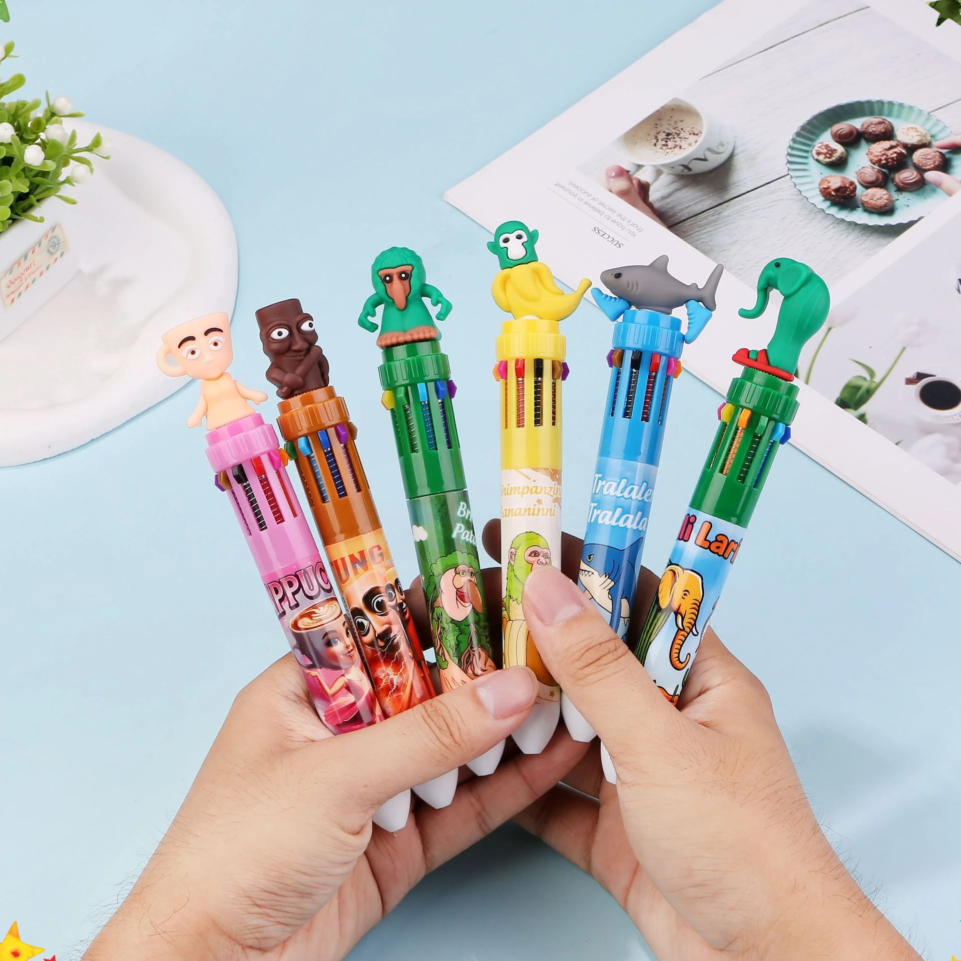 

12 Pcs Spoof Ballpoint Pen Ten Colors Pen Student Stationery Writing Supplies Back To School