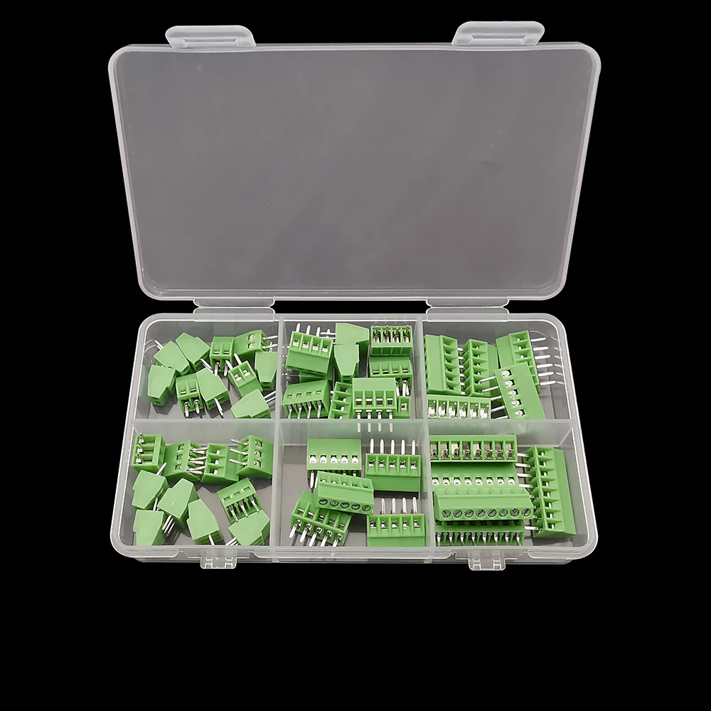 45Pcs KF-128 2.54mm 0.1'' Pitch 2 3 4 5 6 8 Pin PCB Screw Terminal Block Connector for 26-18AWG Wires Cable PCB Terminal 150V 6A