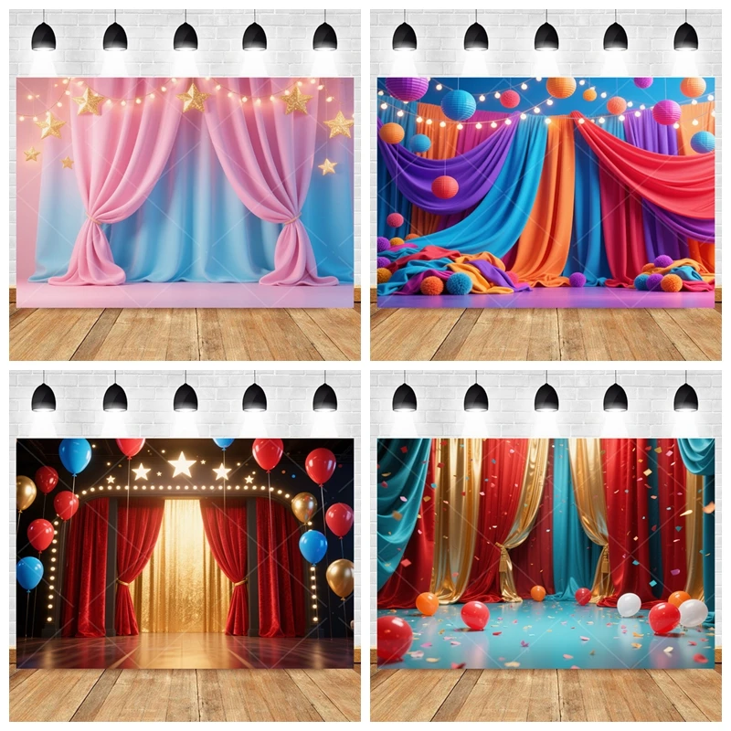 

​​Custom Theater Curtain Backdrop with Star Lights for Birthday Wedding Party Stage Photography Background Decoration​​ Props