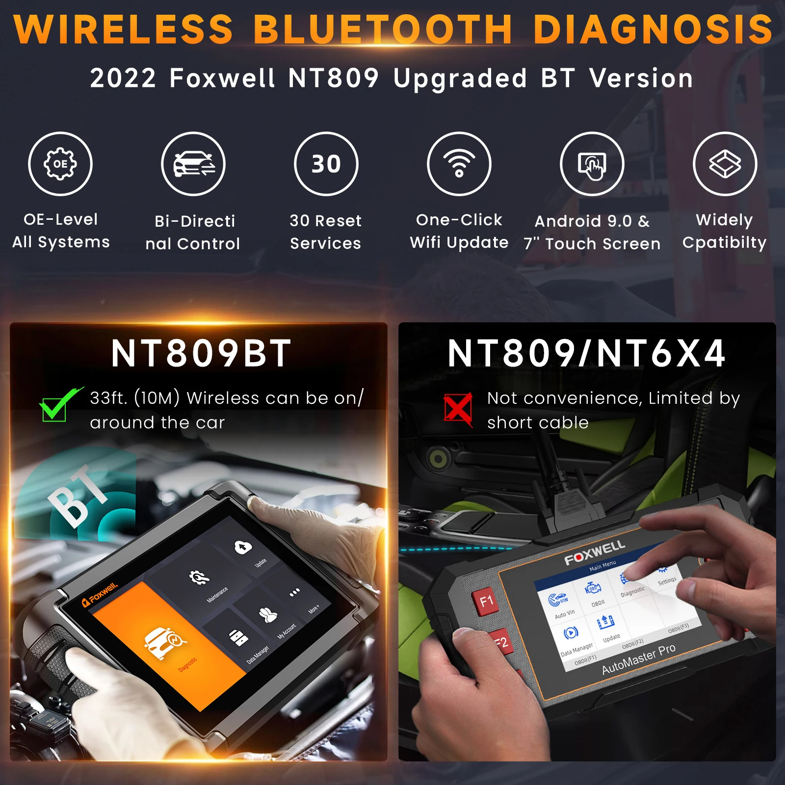 Foxwell NT809BT OBD2 Wireless Scanner for Car Diagnostics Scanner Active Tests & Bi-Directional Control Diagnostic Tools