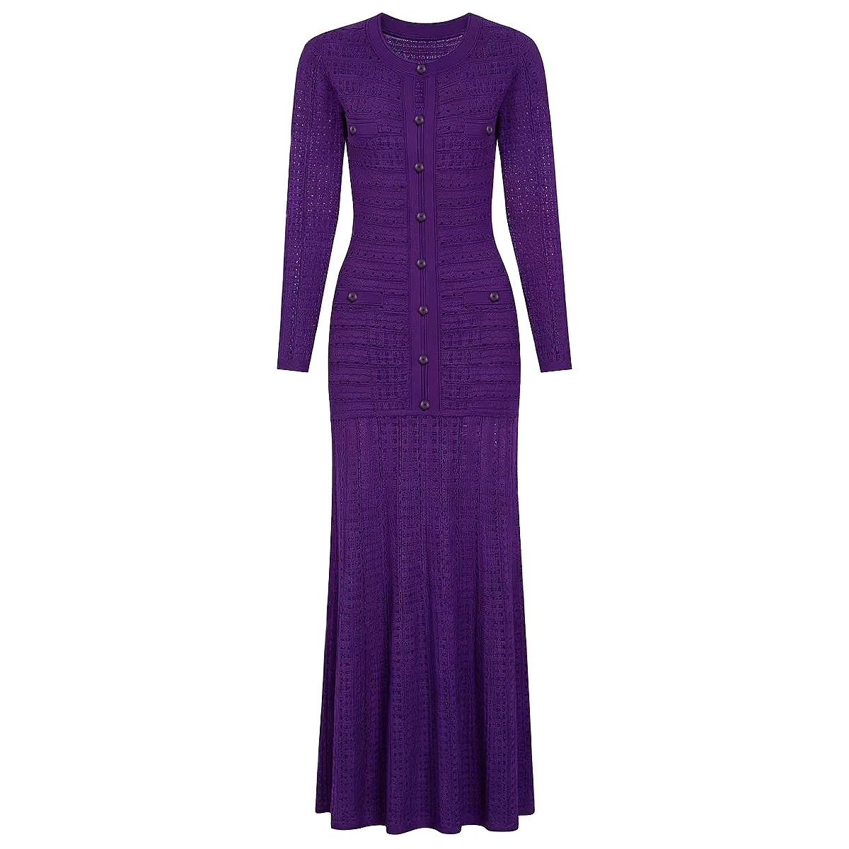 26280 New Arrival Spring Autumn Women Bright Silk Dress Hot Diamond Decor Round Neck Long Sleeve Slimming Party Dress