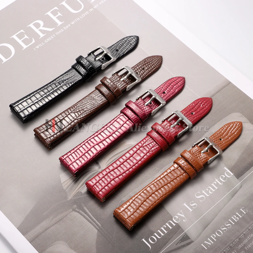 8mm 10mm 12mm 14mm 16mm Vintage Lizard Pattern Leather Thin and Soft Watchband for Armani for Women Men Universal Watch Bracelet