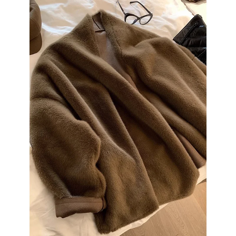 فراء المنك المقلد الجديد للخريف والشتاء للسيدات، نمط Idle، نمط فضفاض، تصميم بدون مشبك، الأكثر مبيعًا متعدد الاستخدامات، أكمام قابلة للتحويل #5