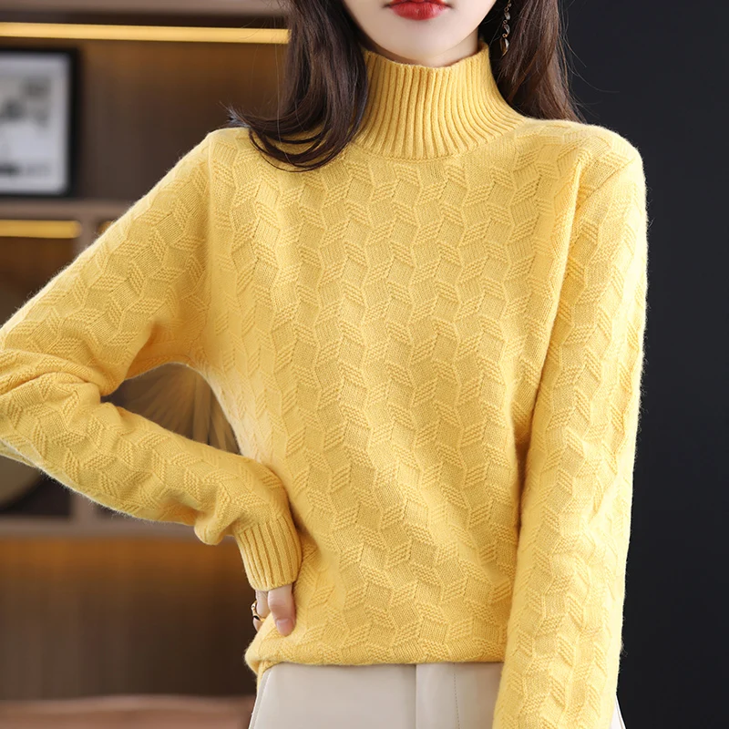 

Winter Women Turtleneck Knitted Pullover 100% Wool Jumper Female Solid Color Soft Super Warm Thicked Sweater S-2XL 9 Color