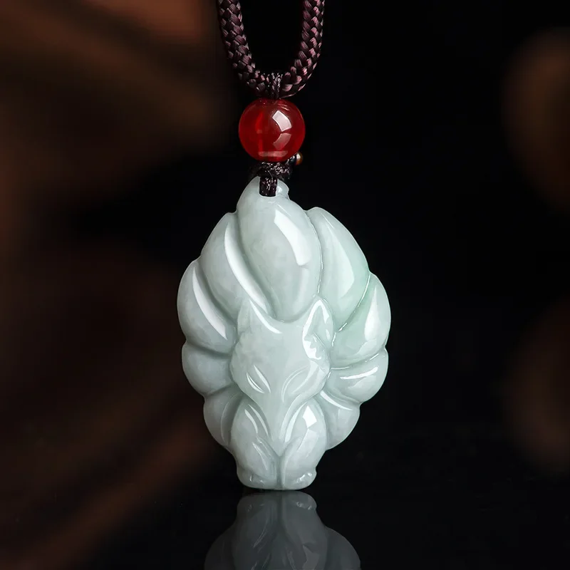 

Burmese Jade Fox Pendant White Jadeite Luxury Gift Emerald Charms Stone Men Choker Accessories Necklace Natural Amulets Jewelry