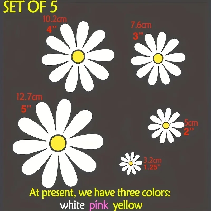 5pcs Self-adhesive Daisy Car Stickers Universal for Auto Rear Window Creative Car Body Styling Waterproof Racing Helmet Decor