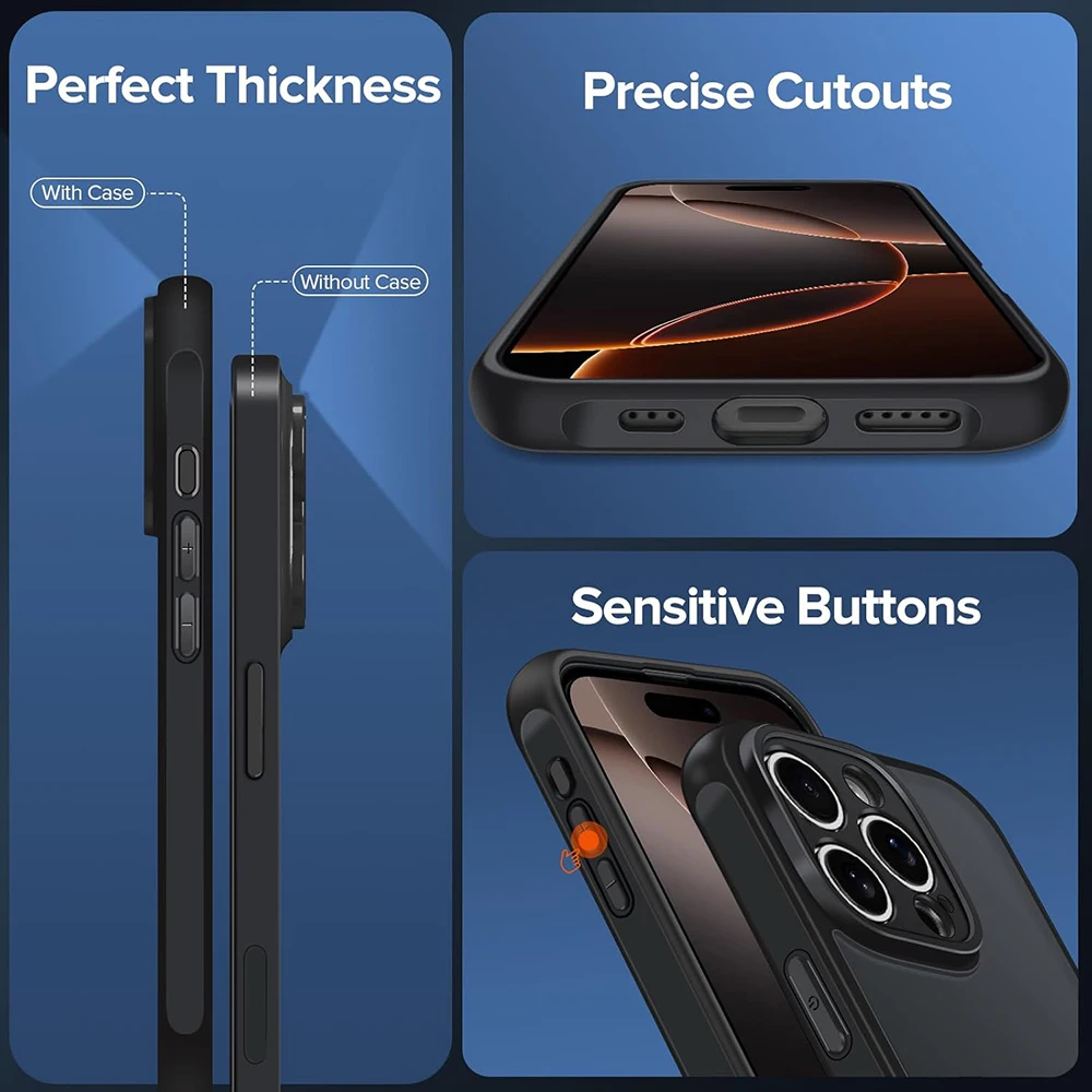 Military Grade Heavy Shockproof Case For iPhone 16 15 14 13 12 11 Pro Max Plus Transparent Black Matte Hybrid Hard PC Cover Soft - náhled 4