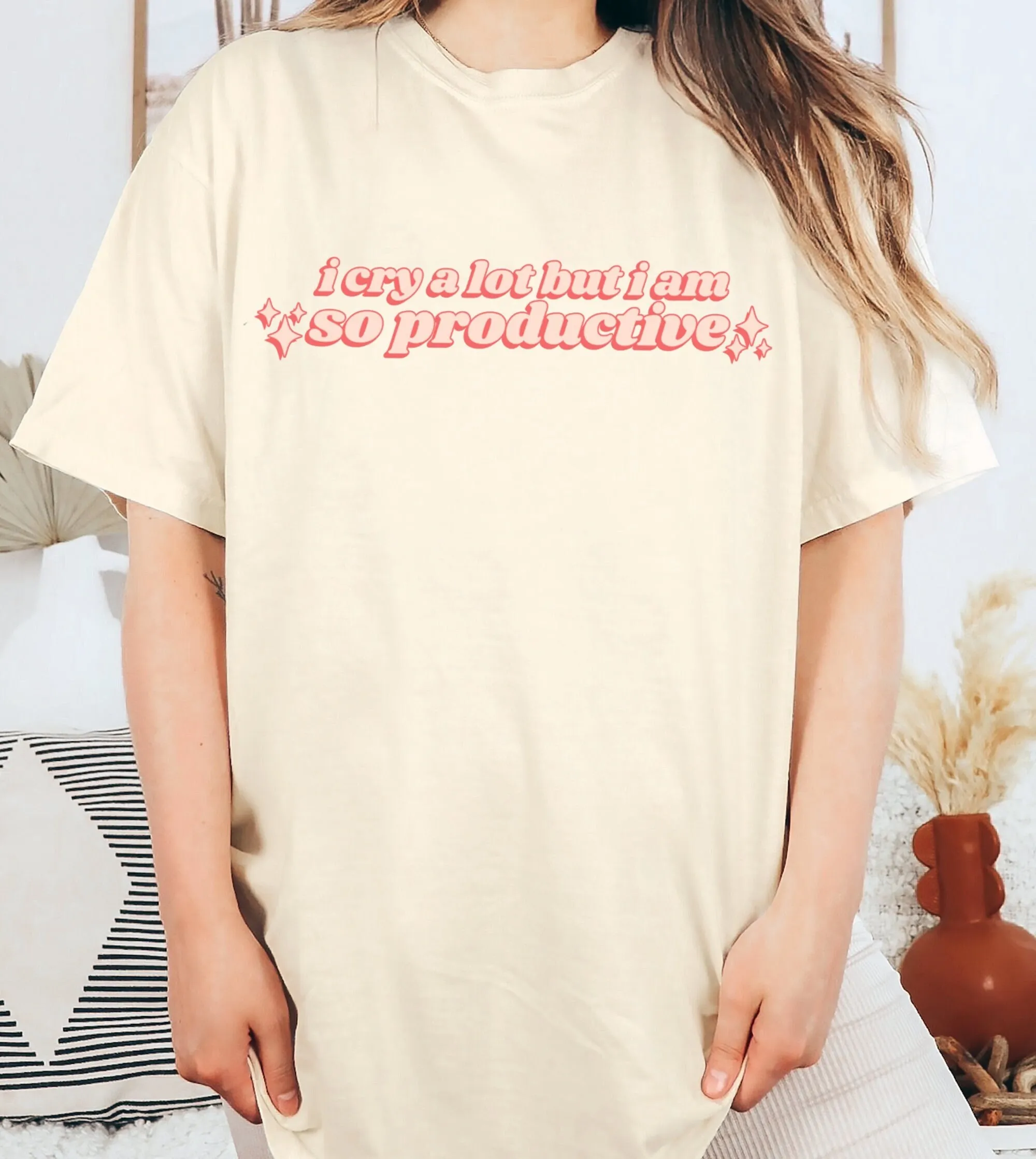 I Cry A Lot But Am So Productive Retro Sparkle T Shirt Peach Text Design Can Do It With Broken Heart Song Lyrics Ttpd