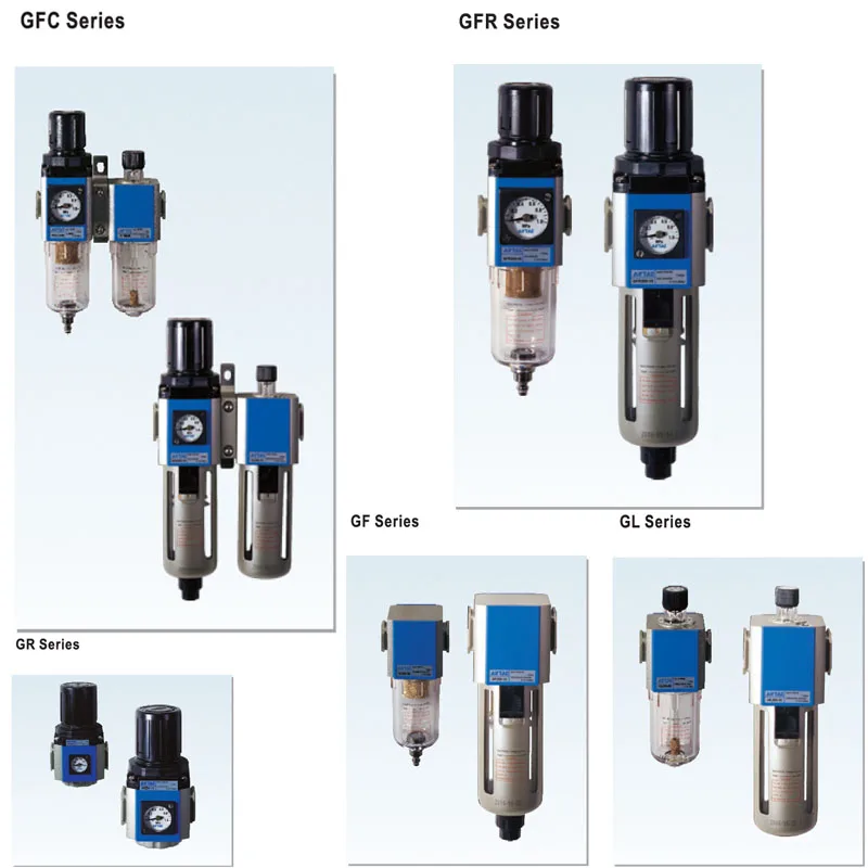 G Series FRL Unit Air Filter Pressure Regulator Lubricator GFC/GFR/GF/GR/GL200/300/400 1/4 3/8 Semi-auto drain Built In Gauge