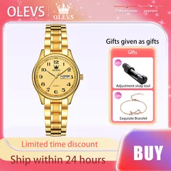 OLEVS Luxury Brand Original Women's Watches Digital Scale Quartz Watch Gold Stainless Steel Strap Waterproof Week Calendar Watch