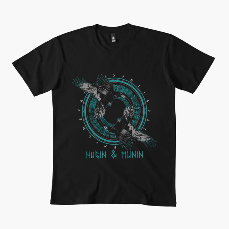 

Hugin and Munin Odin Ravens 0414 Nordic Gift T-Shirt Viking Runes Norse Myths Graphic clothes All size tops S-6XL