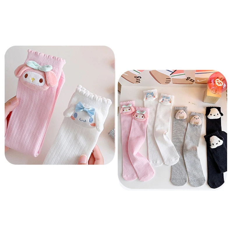 1 Stuks Sanrio Cinnamoroll Kawaii Kinderen Sokken Anime Mijn Melodie Pochacco Schattige Katoen Comfort Ademende Knie Hoge Sokken Voor Kinderen