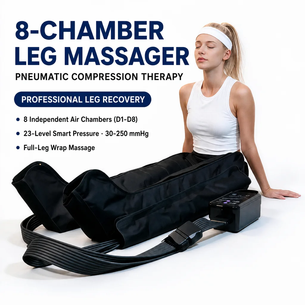 8 Chamber Air Compression Leg Massager 23 Pressure Levels 30 250mmHg Smart Control Full Leg