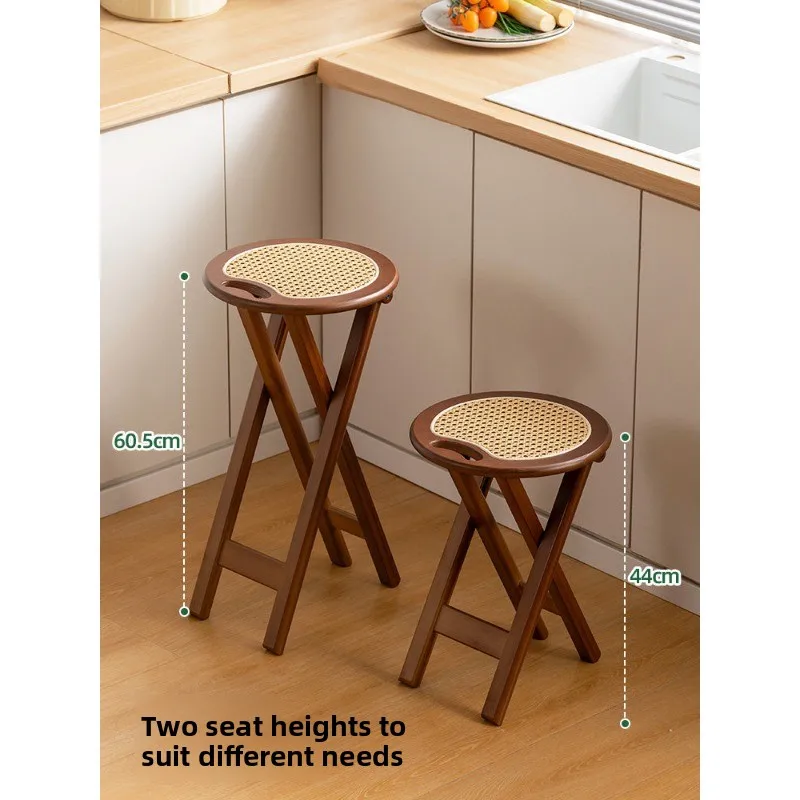Folding Bar Stool Rattan Wicker Kitchen Counter Stool, Portable Thickened Seat, Foldable High Foot Rest Chair for Home Use