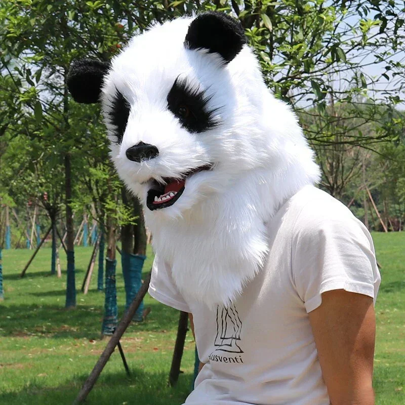 New Plush Glowing Panda Head Cover Halloween Animal Mask Cosplay Weird Prom Dress Up Prop Simulation Animal Headdress Panda Mask