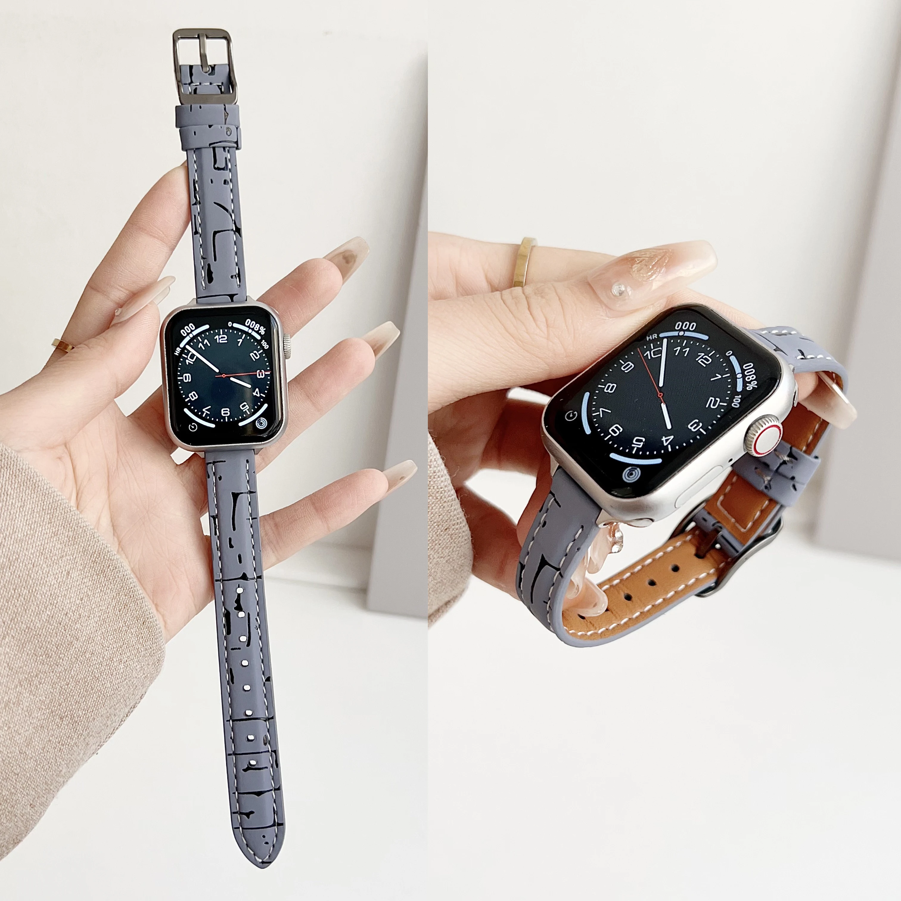 Ink Patterned Leather Strap Compatible with Apple Watch Series 5/6/7/8/S10 And iWatch Ultra2 38mm 40mm 41mm 42mm 44mm 45mm 46mm