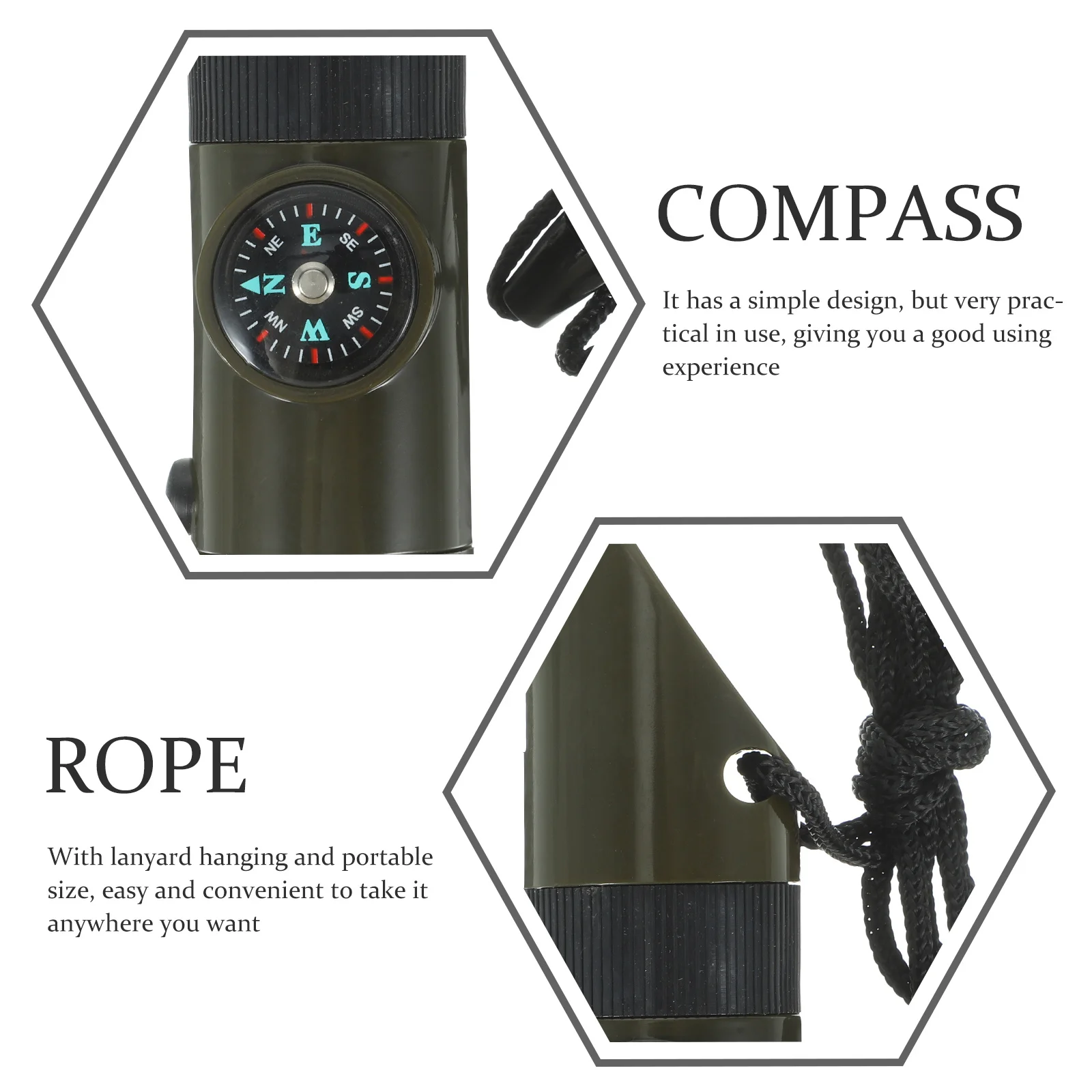 2Pcs Multi-Functional Survival Whistles Compass Thermometer LED Light Magnifier Emergency Outdoor Camping Hiking Fishing