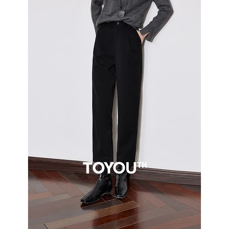 TOYOUTH Women Casual Pants 2024 Autumn and Winter New Mid Waist Office Lady Working Wear Thicking Warm Woolen Suit Pants