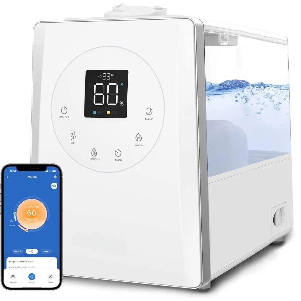 

US Shipping Smart Warm and Cool Mist Humidifier 6L for Large Room Whole House Bedroom Top Fill App Voice Control Quiet Sleep