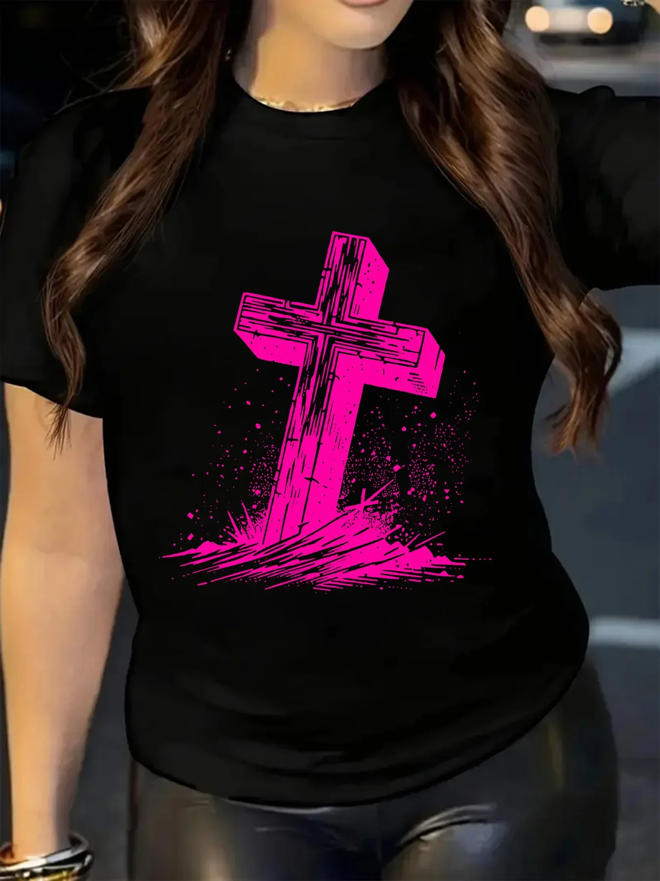 Nueva camiseta غير الرسمية دي مانغا كورتا الفقرة موهير مع estampado دي كروز فيوليتا مضان أكيادا الفقرة تواداس لاس #2